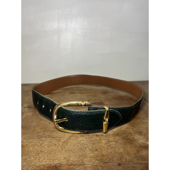 chic Accessories - Vintage Belt-real Pigskin Leather-emeral Green Gold Tone, Hippie Chic Academia